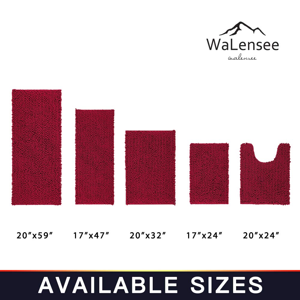Walensee Bathroom Contour Rug Non Slip Toilet U Shaped Bath Mat (20X24, Red) Water Absorbent Super Soft Shaggy Chenille Machine